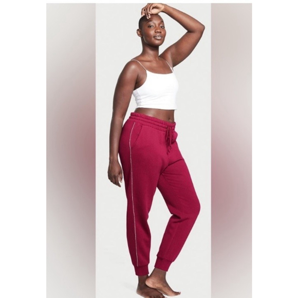 Victoria Secret On Point Jogger HR Diamante Claret Red Sweatpants Size XL NWOT - Picture 1 of 9